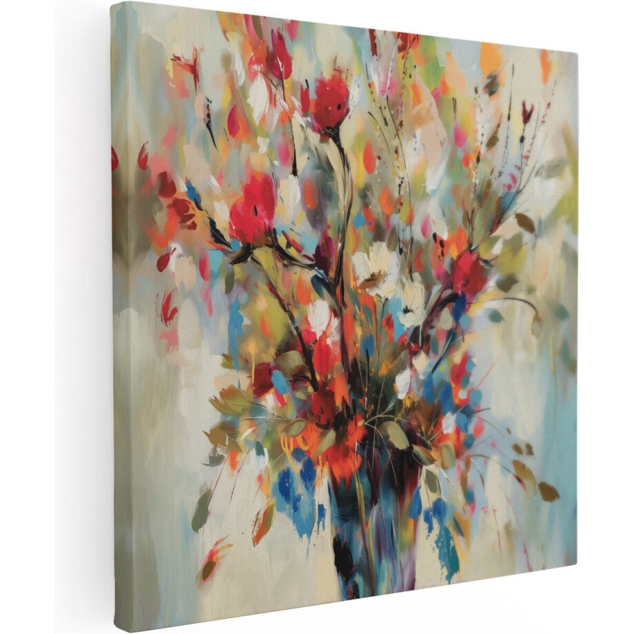 Artaza Canvas Schilderij Bloemen in een Vaas - Bloemen - 50x50 cm - Wanddecoratie Woonkamer - Schilderijen - Muurdecoratie afbeelding 1