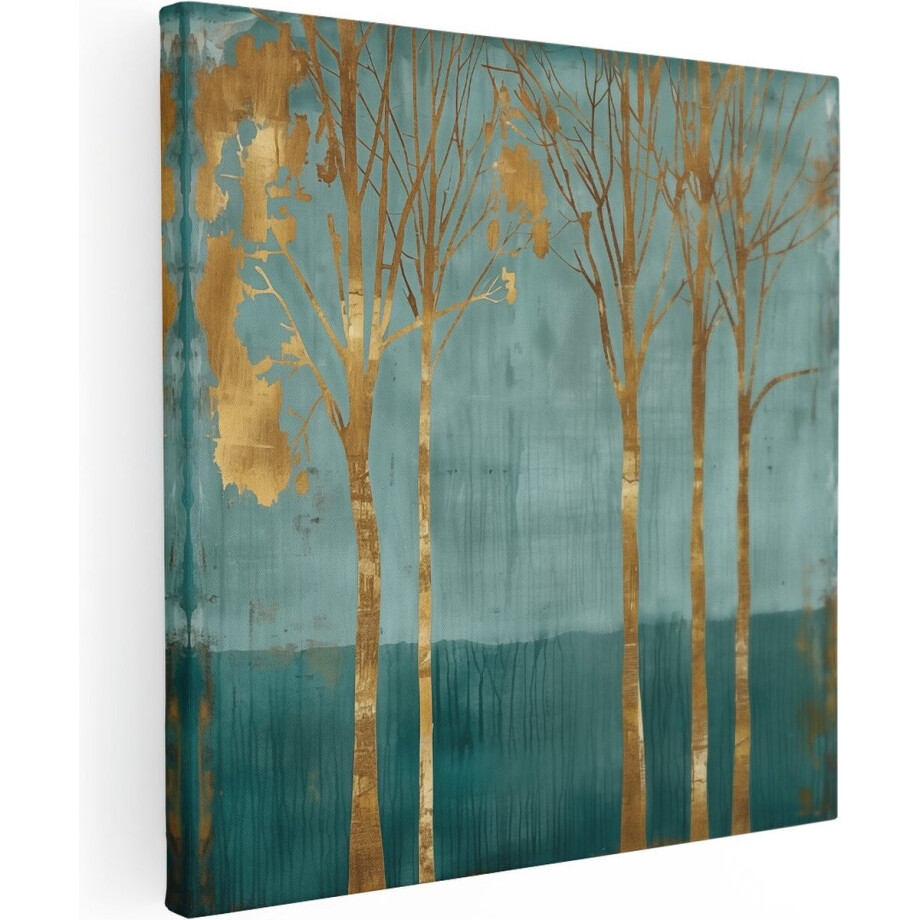 Artaza Canvas Schilderij Drie Bomen in een Blauw en Goud Kunstwerk - 30x30 cm - Klein - Wanddecoratie Woonkamer - Schilderijen - Muurdecoratie Artaza Canvas Schilderij Drie Bomen in een Blauw en Goud Kunstwerk - 30x30 cm - Klein - Wanddecoratie Woonkamer - Schilderijen - Muurdecoratie afbeelding 1