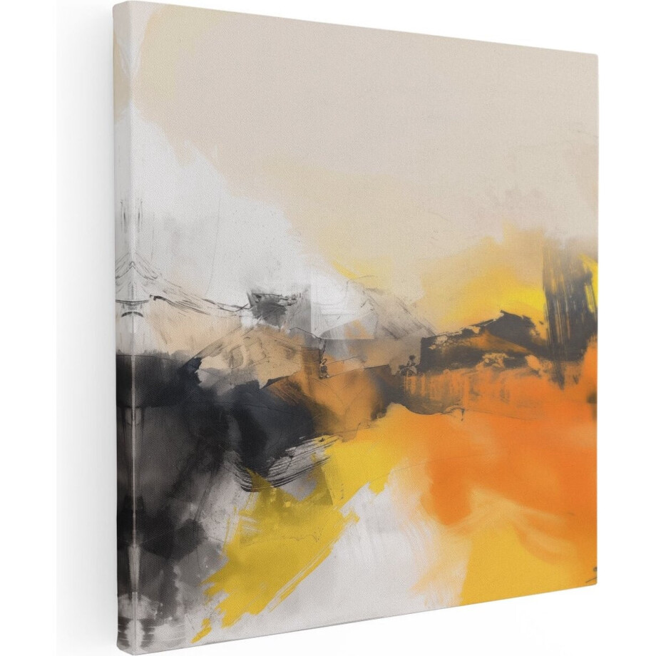 Artaza Canvas Schilderij Abstract van Geel Zwart en Wit - 90x90 cm - Groot - Wanddecoratie Woonkamer - Schilderijen - Muurdecoratie afbeelding 1
