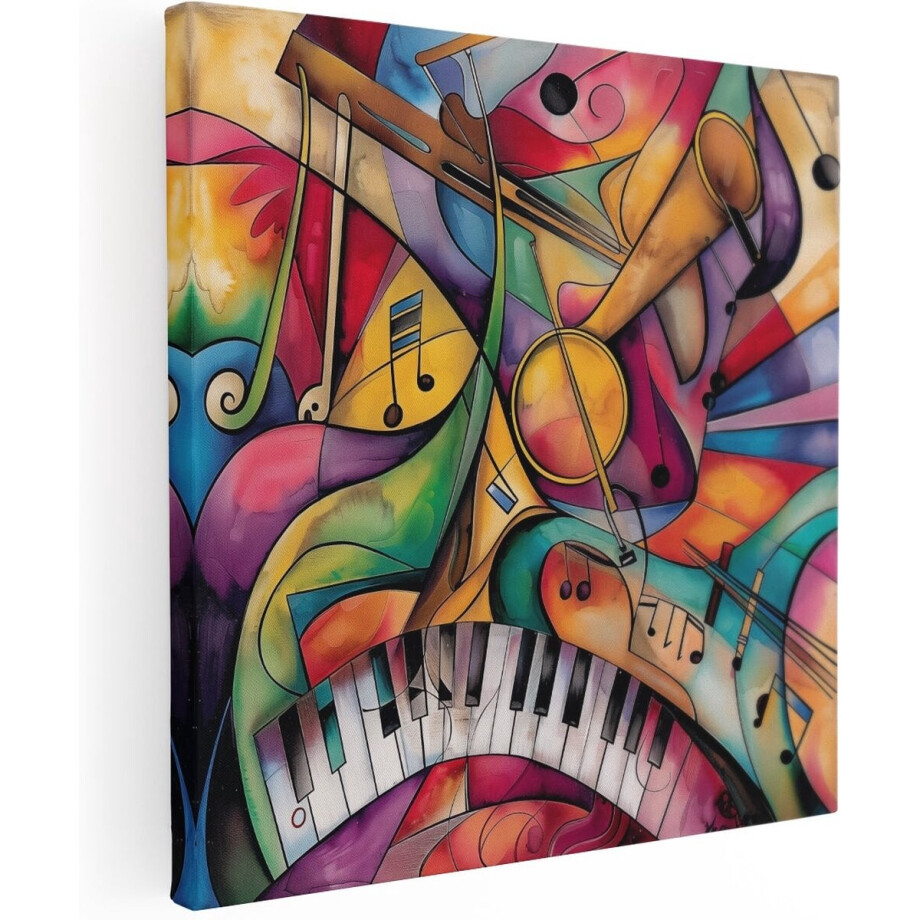 Artaza Canvas Schilderij Muziekinstrumenten - Muziek - 60x60 cm - Wanddecoratie Woonkamer - Schilderijen - Muurdecoratie afbeelding 1