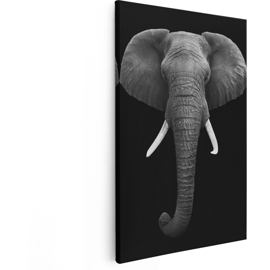 Artaza Canvas Schilderij Olifant - 40x60 cm - Wanddecoratie Dieren - Muurdecoratie Zwart Wit - Schilderijen Op Canvas afbeelding 1
