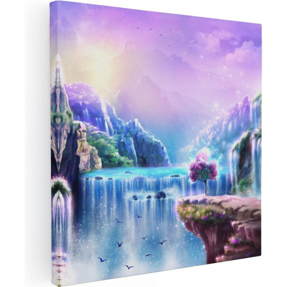 Artaza Canvas Schilderij Kleurrijke Sprookjes Waterval - Abstract - 70x70 - Foto Op Canvas - Canvas Print afbeelding 1