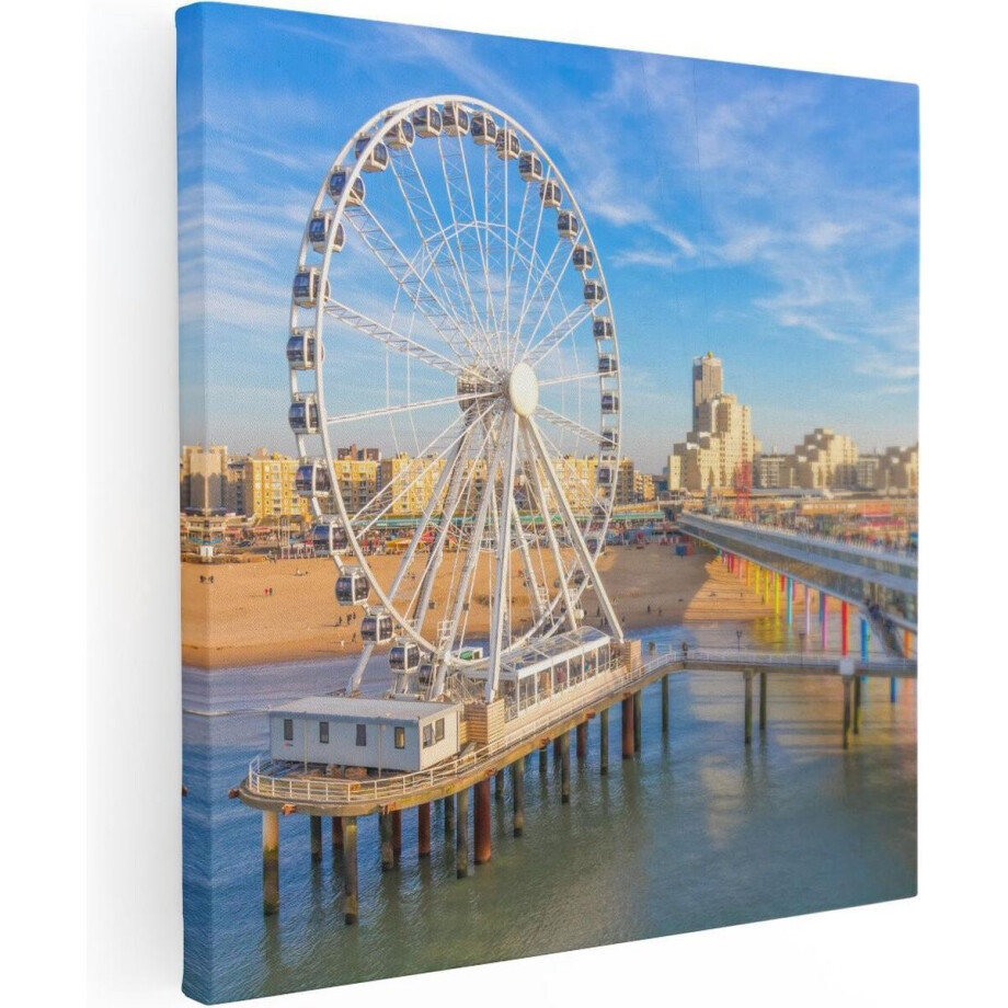 Artaza Canvas Schilderij Scheveningen Pier met de Ferris Wheel - Reuzenrad - 50x50 - Foto Op Canvas - Canvas Print afbeelding 1