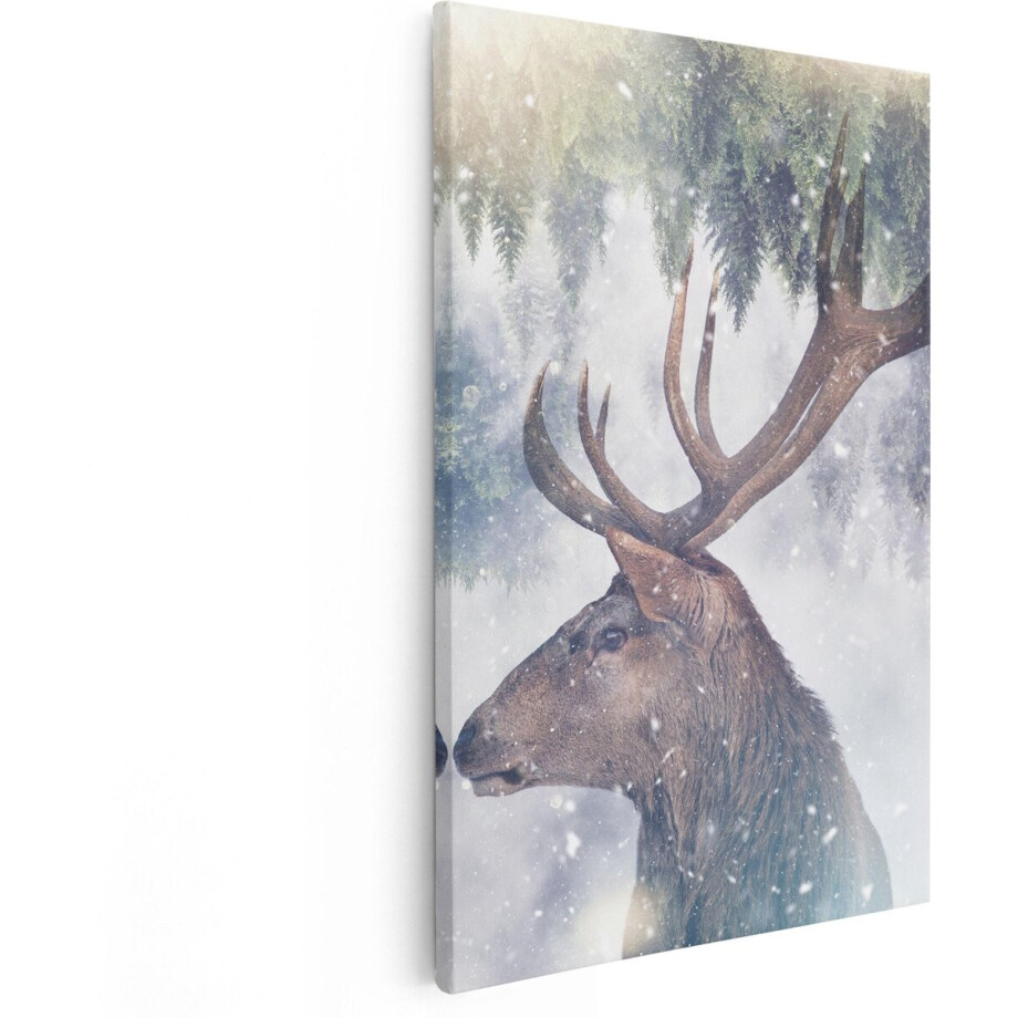 Artaza Canvas Schilderij Hertenkop - Hert Op Een Bomen Achtergrond - 20x30 - Klein - Foto Op Canvas - Canvas Print afbeelding 1