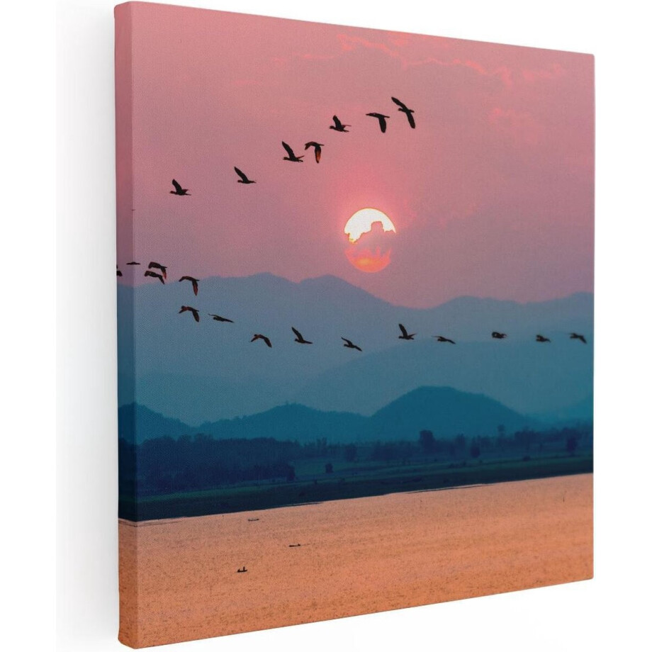 Artaza Canvas Schilderij Vogels - 80x80 cm - Wanddecoratie Zonsondergang - Muurdecoratie Vogels - Schilderijen Op Canvas Bergen Artaza Canvas Schilderij Vogels - 80x80 cm - Wanddecoratie Zonsondergang - Muurdecoratie Vogels - Schilderijen Op Canvas Bergen afbeelding 1