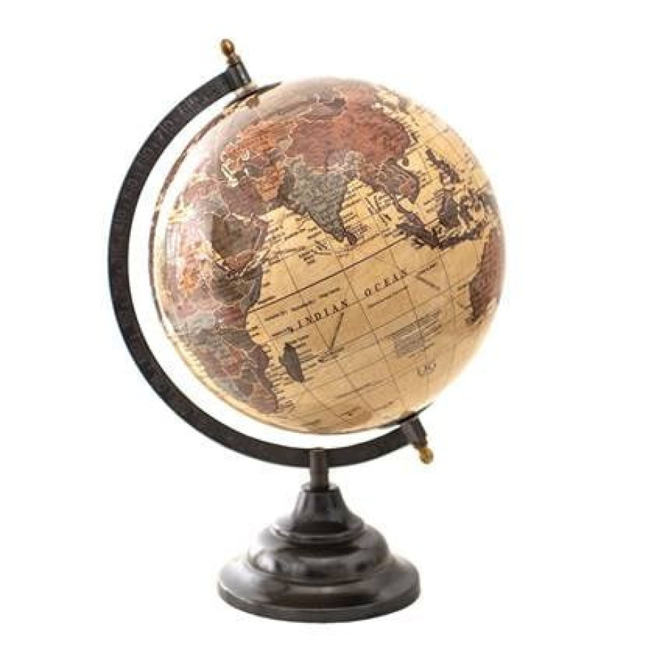 Clayre & Eef Wereldbol 22x33 cm Beige Bruin Hout Metaal Globe afbeelding 1
