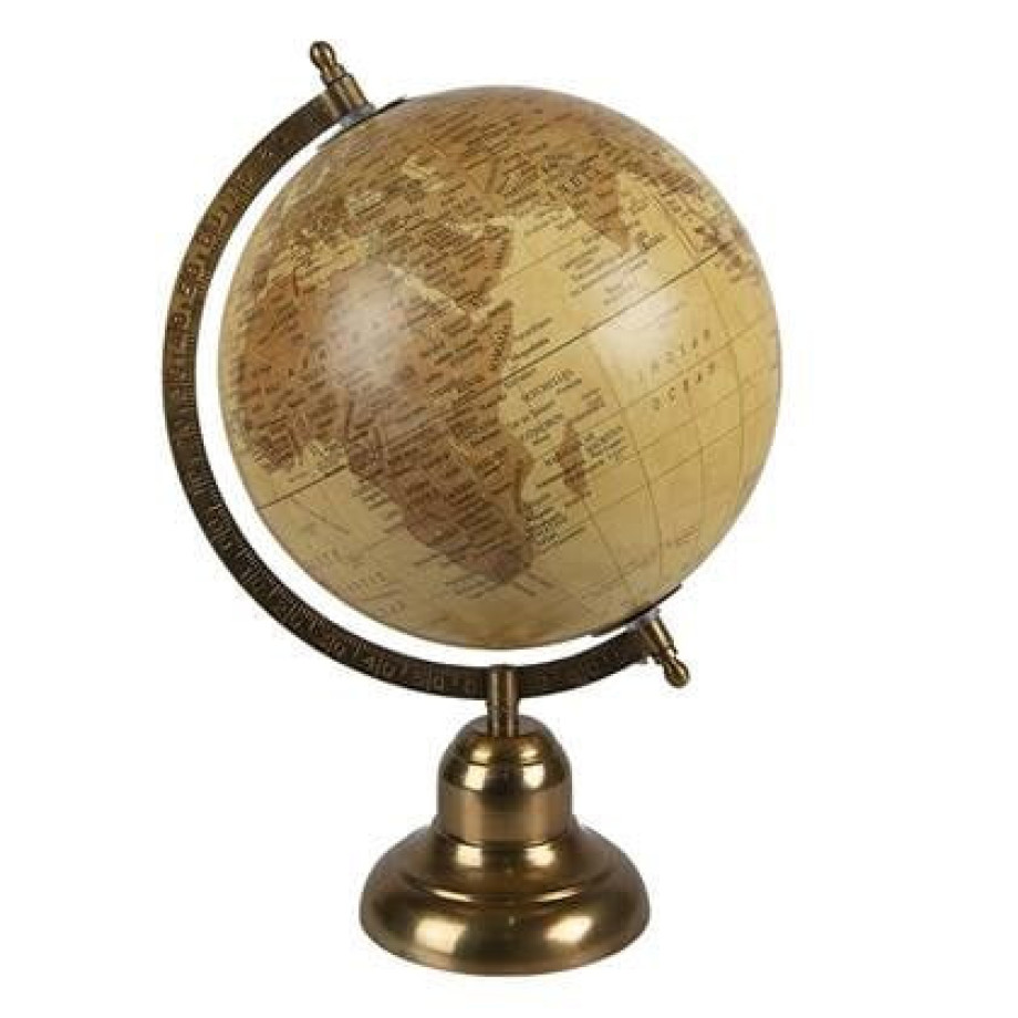 Clayre & Eef Wereldbol 22x33 cm Geel Bruin Hout Ijzer Rond Globe afbeelding 1