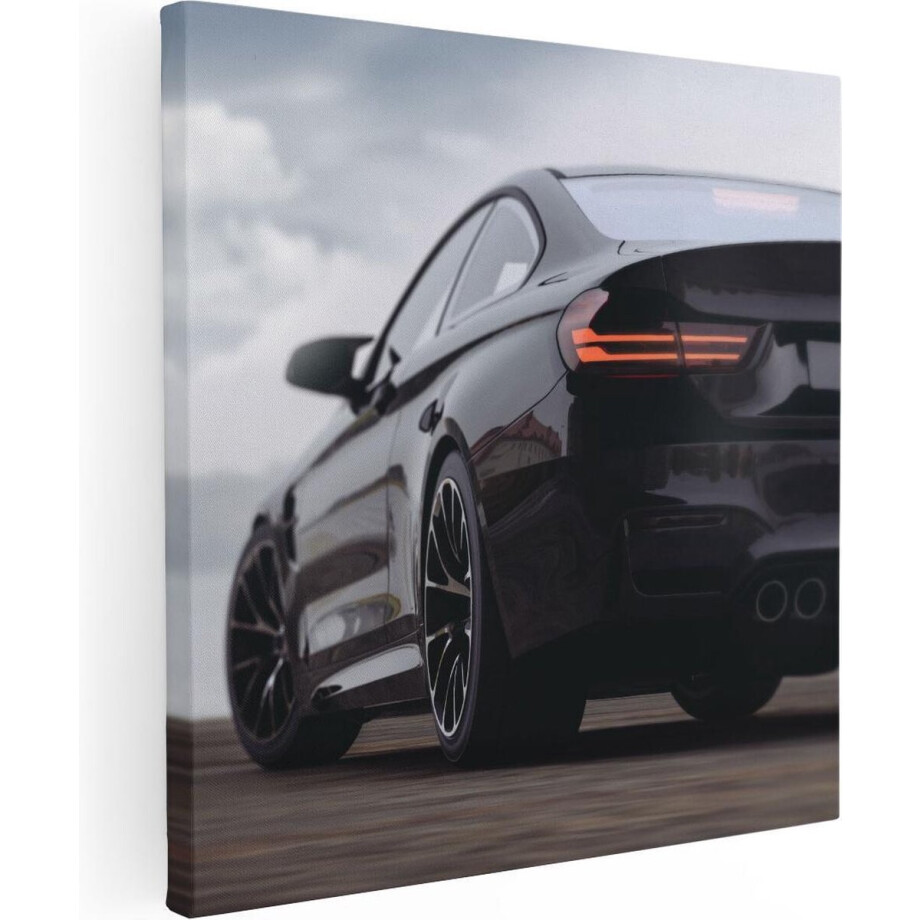 Artaza Canvas Schilderij Zwarte Sportwagen Auto Van Achter - 80x80 - Groot - Foto Op Canvas - Canvas Print afbeelding 1