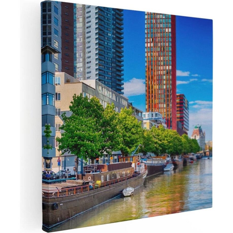 Artaza Canvas Schilderij Rotterdamse Gracht Met Boten - 70x70 - Foto Op Canvas - Canvas Print afbeelding 1