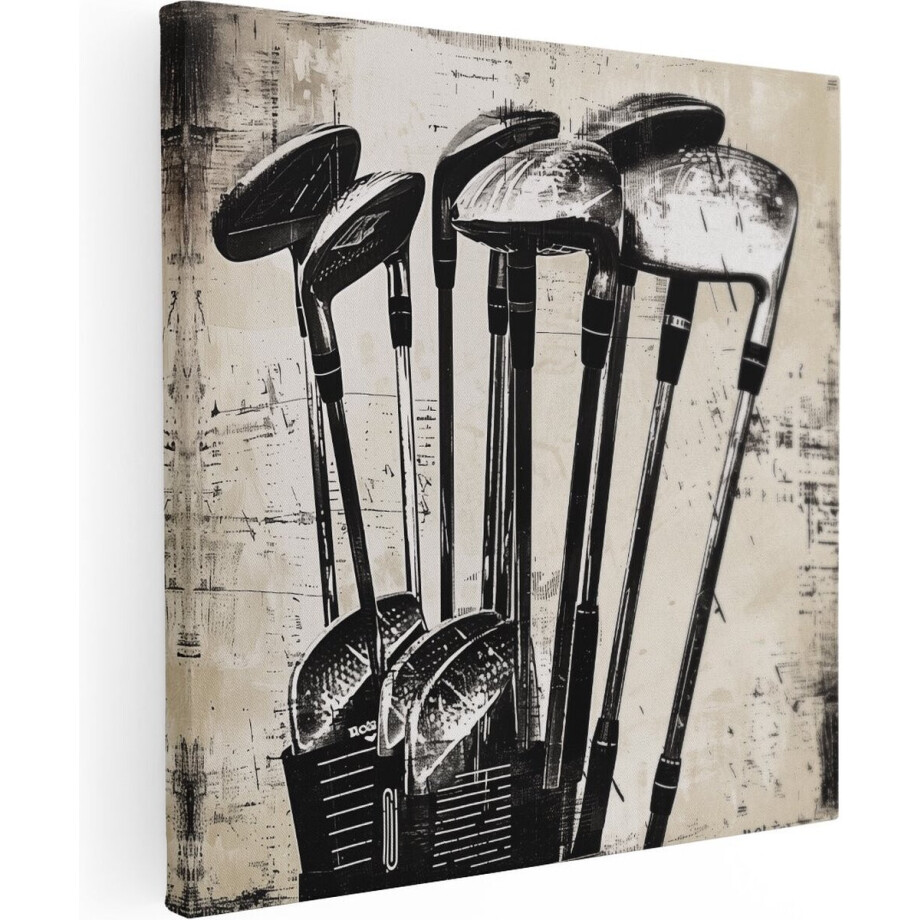 Artaza Canvas Schilderij Golfclubs - 40x40 cm - Klein - Muurdecoratie Mancave - Wanddecoratie Golf - Schilderijen Op Canvas afbeelding 1