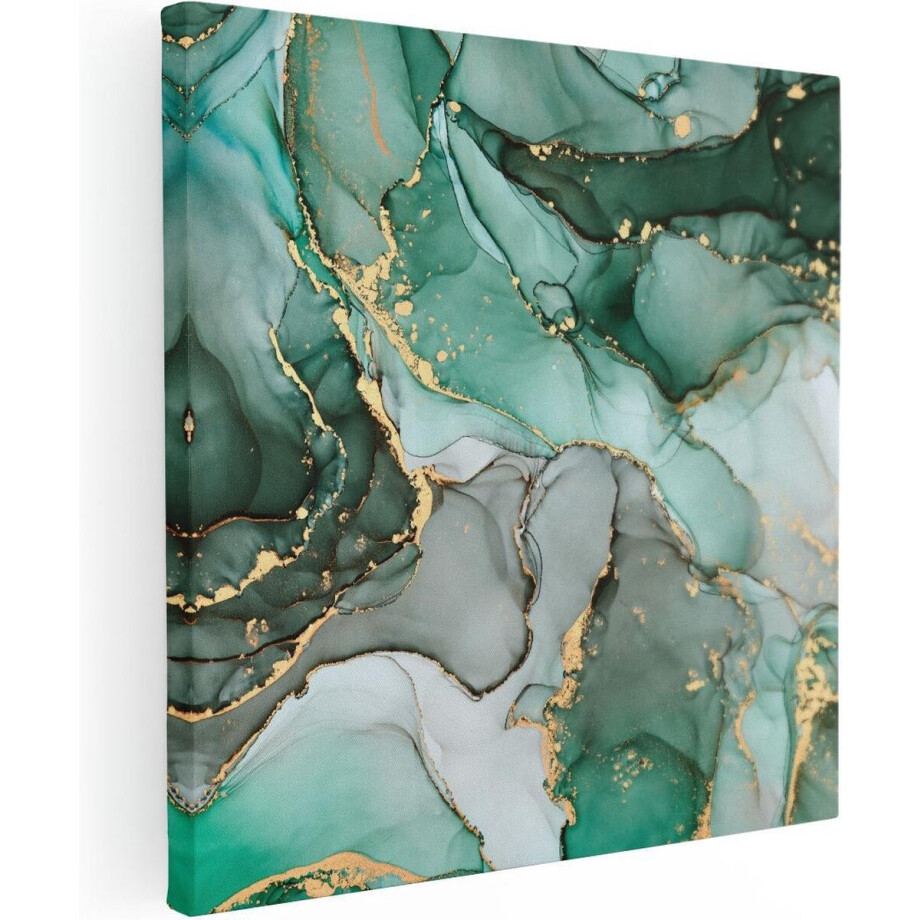 Artaza Canvas Schilderij Abstracte Kunst - Blauwe Marmer met Goud - 90x90 cm - Groot - Wanddecoratie Woonkamer - Schilderijen - Muurdecoratie afbeelding 1