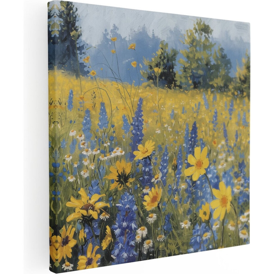 Artaza Canvas Schilderij Wilde Bloemen - 30x30 cm - Klein - Muurdecoratie Bloemenweide - Wanddecoratie Woonkamer - Kamer Accessoires afbeelding 1