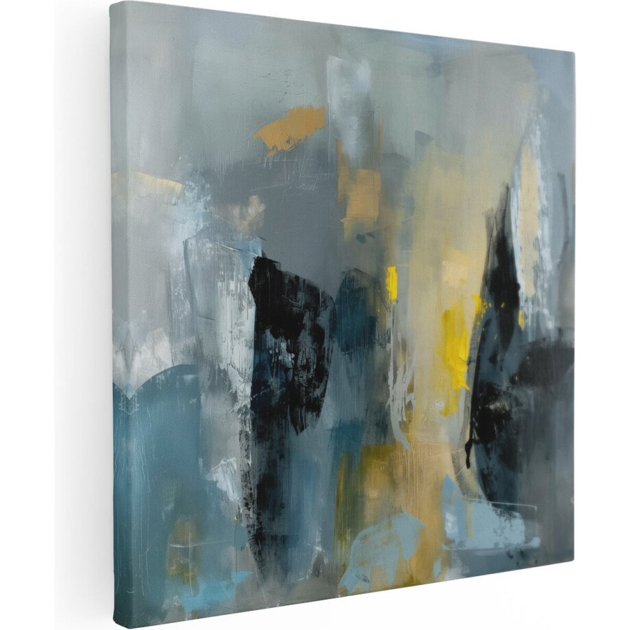 Artaza Canvas Schilderij Abstract - 80x80 cm - Wanddecoratie Woonkamer - Muurdecoratie Blauw Geel - Schilderijen Op Canvas afbeelding 1