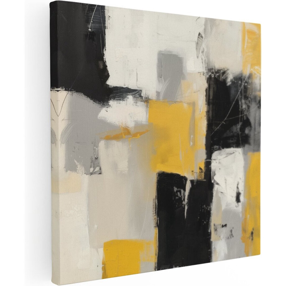 Artaza Canvas Schilderij Abstract met Gele Zwarte en Witte Vierkanten - 70x70 cm - Wanddecoratie Woonkamer - Schilderijen - Muurdecoratie Artaza Canvas Schilderij Abstract met Gele Zwarte en Witte Vierkanten - 70x70 cm - Wanddecoratie Woonkamer - Schilderijen - Muurdecoratie afbeelding 1