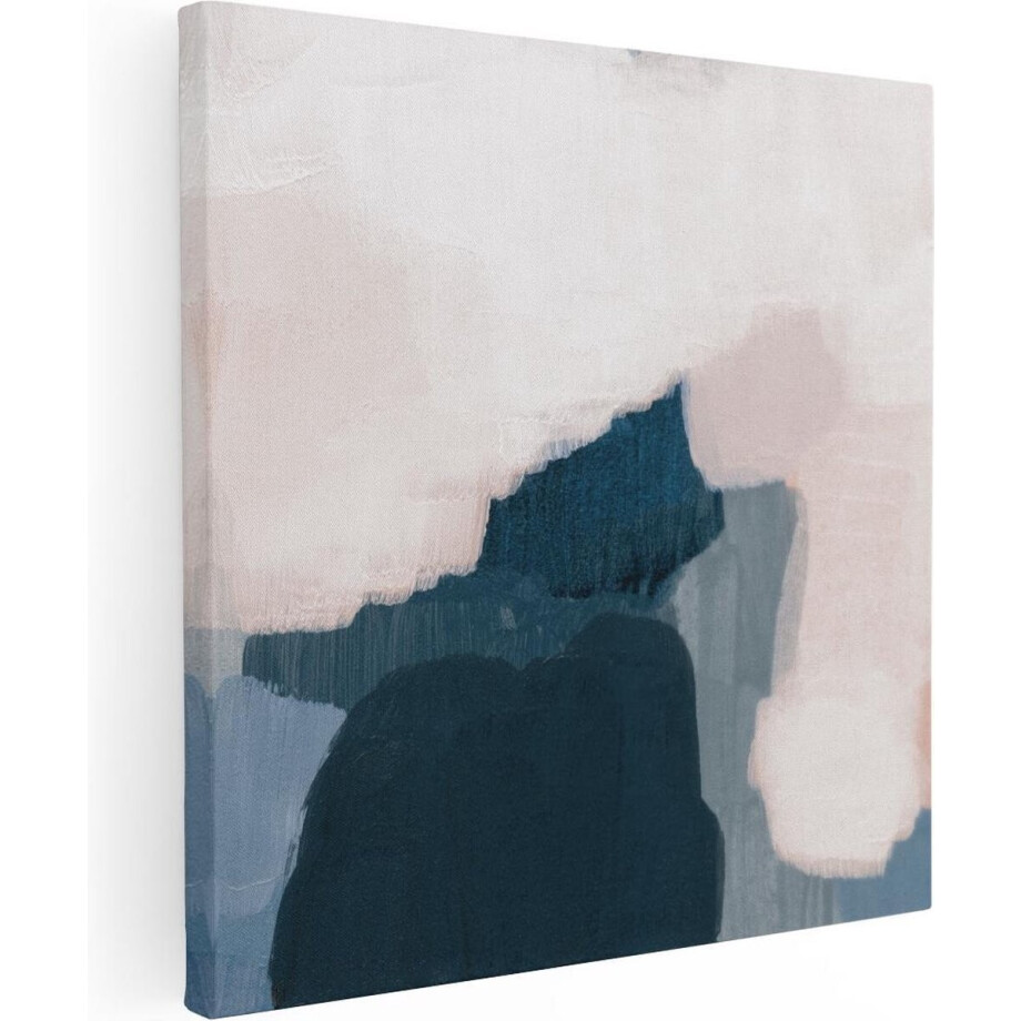 Artaza Canvas Schilderij Abstract - 50x50 cm - Wanddecoratie Beige - Muurdecoratie Blauw - Schilderijen Op Canvas afbeelding 1