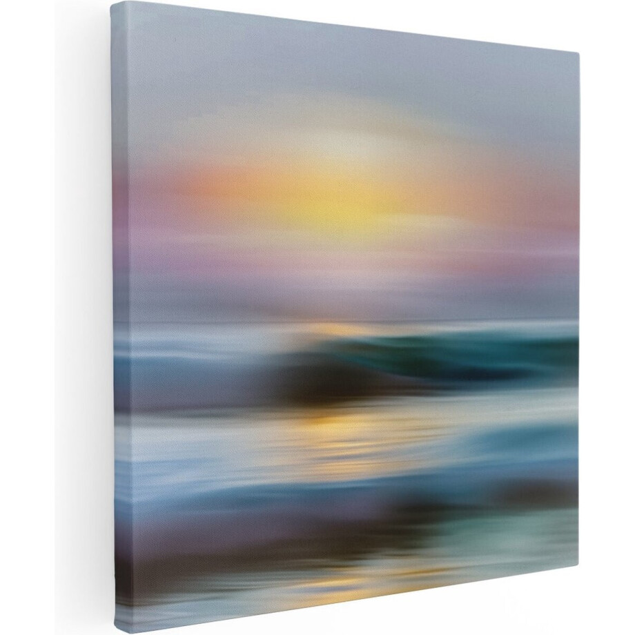 Artaza Canvas Schilderij Wazig Beeld van een Zonsondergang boven de Oceaan - 60x60 cm - Wanddecoratie Woonkamer - Schilderijen - Muurdecoratie afbeelding 1