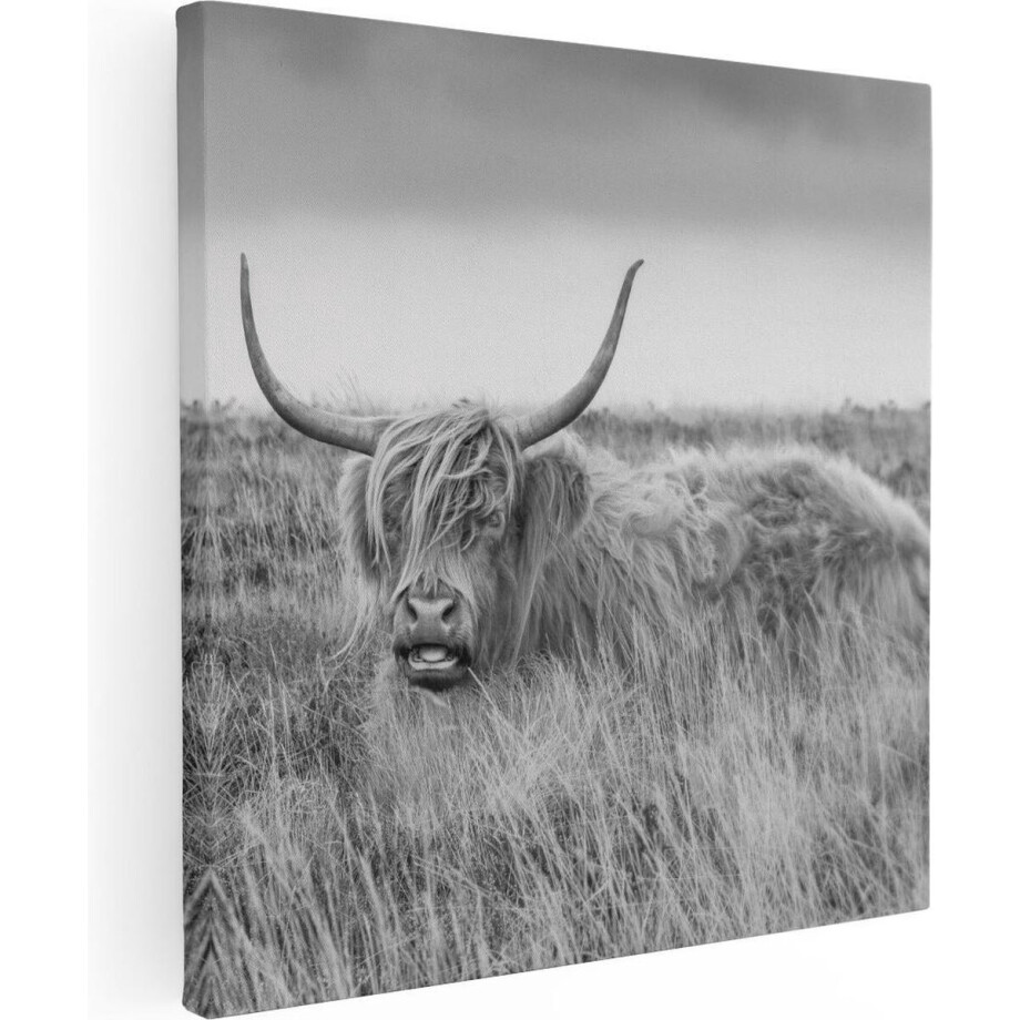 Artaza Canvas Schilderij Schotse Hooglander Koe - Zwart Wit - 70x70 - Foto Op Canvas - Canvas Print afbeelding 1