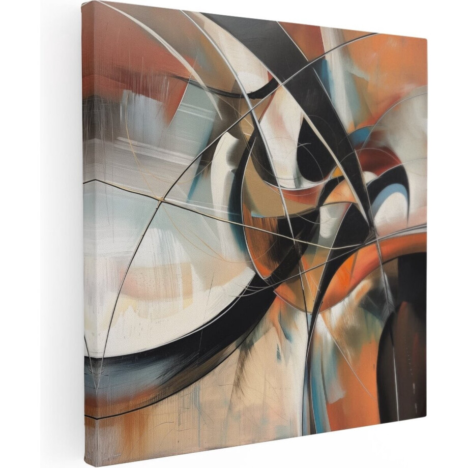 Artaza Canvas Schilderij Abstract Kunstwerk met Zwarte, Oranje en Witte Kleuren - 70x70 - Wanddecoratie - Foto Op Canvas - Canvas Print afbeelding 1