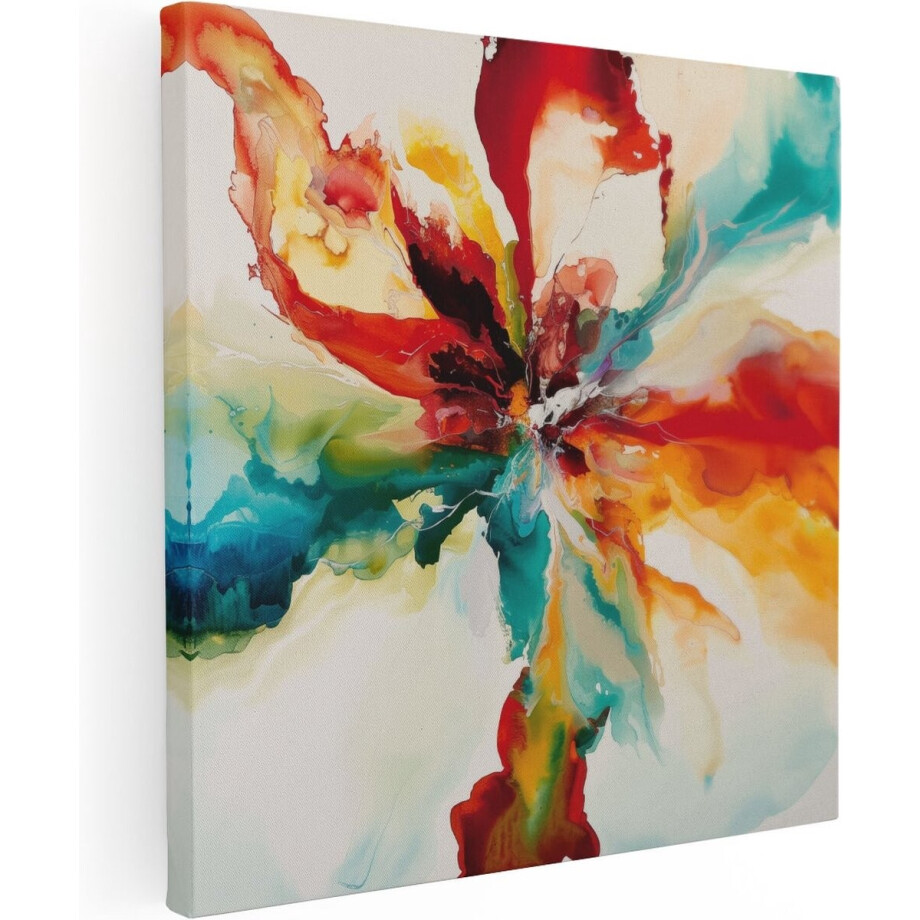 Artaza Canvas Schilderij Abstract Kleurrijke Bloem - Bloemen - 50x50 cm - Wanddecoratie Woonkamer - Schilderijen - Muurdecoratie afbeelding 1