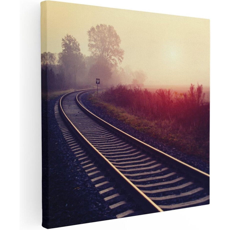 Artaza Canvas Schilderij Spoorweg Rails Tijdens De Herfst Met Mist - 80x80 - Groot - Foto Op Canvas - Canvas Print Artaza Canvas Schilderij Spoorweg Rails Tijdens De Herfst Met Mist - 80x80 - Groot - Foto Op Canvas - Canvas Print afbeelding 1