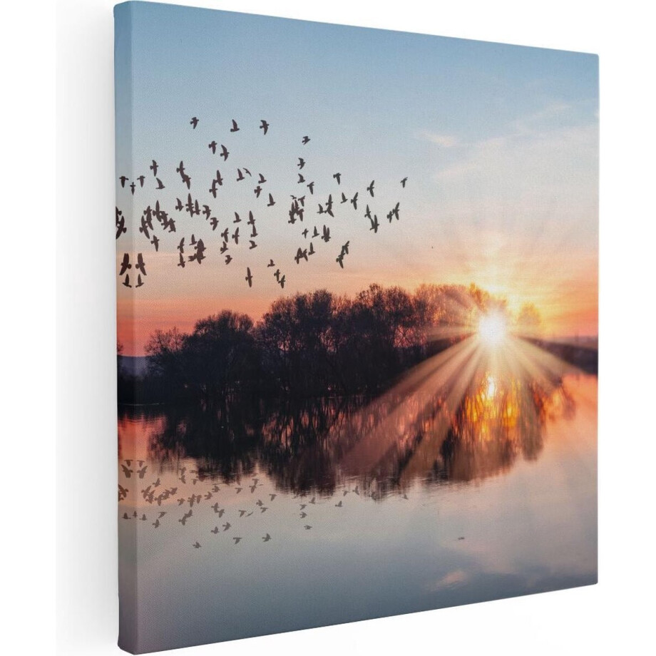 Artaza Canvas Schilderij Zonsondergang - 60x60 cm - Wanddecoratie Vogels - Muurdecoratie Natuur - Decoratie Meer Artaza Canvas Schilderij Zonsondergang - 60x60 cm - Wanddecoratie Vogels - Muurdecoratie Natuur - Decoratie Meer afbeelding 1