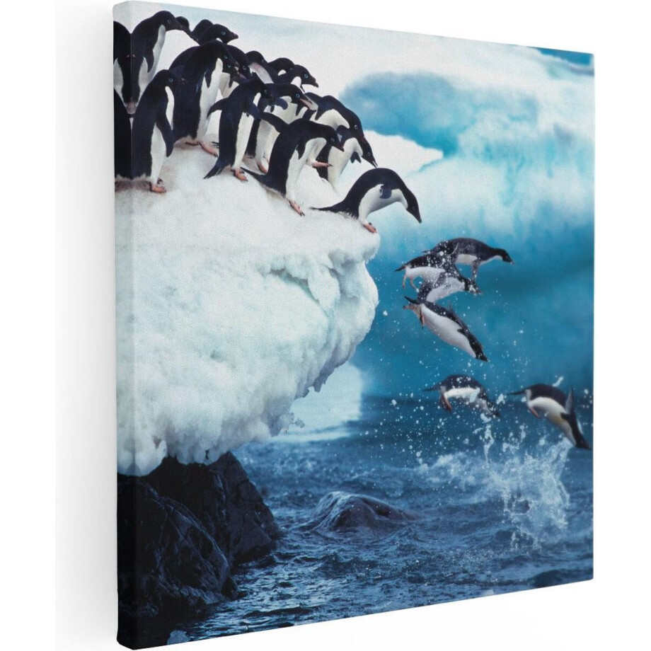 Artaza Canvas Schilderij Pinguïns - 80x80 cm - Wanddecoratie Vogels - Muurdecoratie Winterlandschap - Schilderijen Op Canvas Dieren afbeelding 1