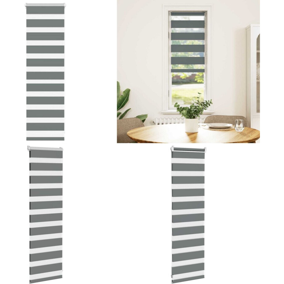 vidaXL Zebra rolgordijn 45x100 cm stofbreedte 40,9 cm donkergrijs - Zebra Jaloezie - Zebra Jaloezieën - Zebra Rolgordijn - Dubbel Rolgordijn afbeelding 1