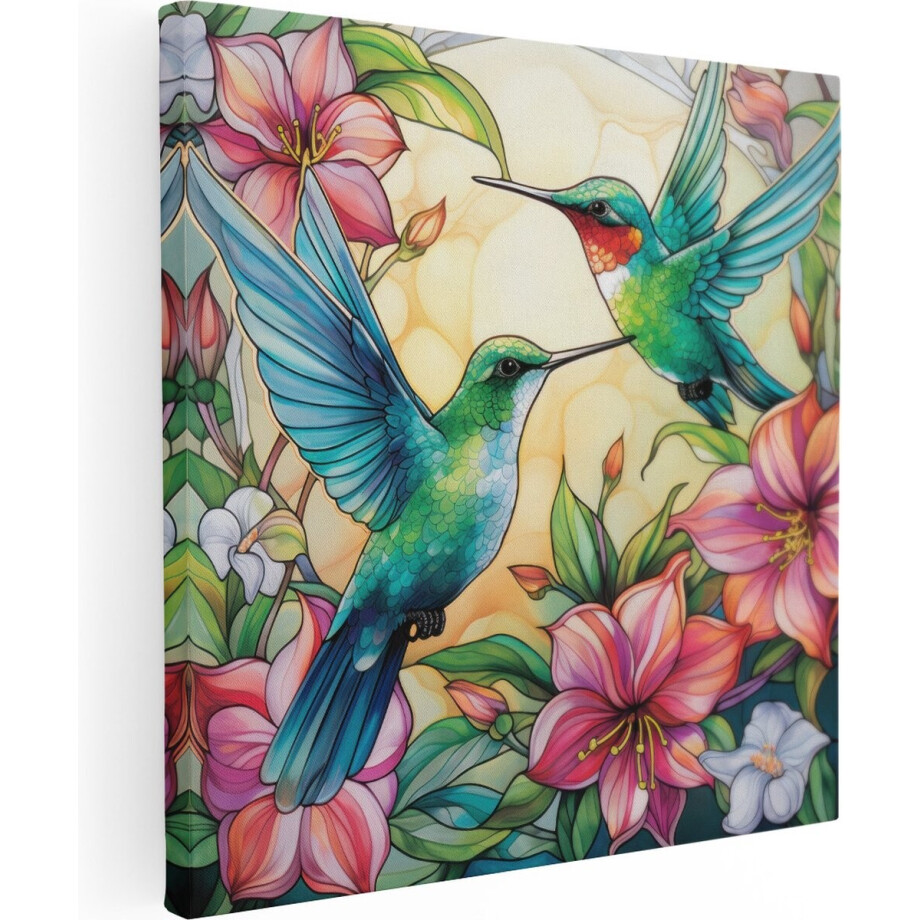 Artaza Canvas Schilderij Kolibries van Glas in Lood - 50x50 - Foto Op Canvas - Canvas Print Artaza Canvas Schilderij Kolibries van Glas in Lood - 50x50 - Foto Op Canvas - Canvas Print afbeelding 1