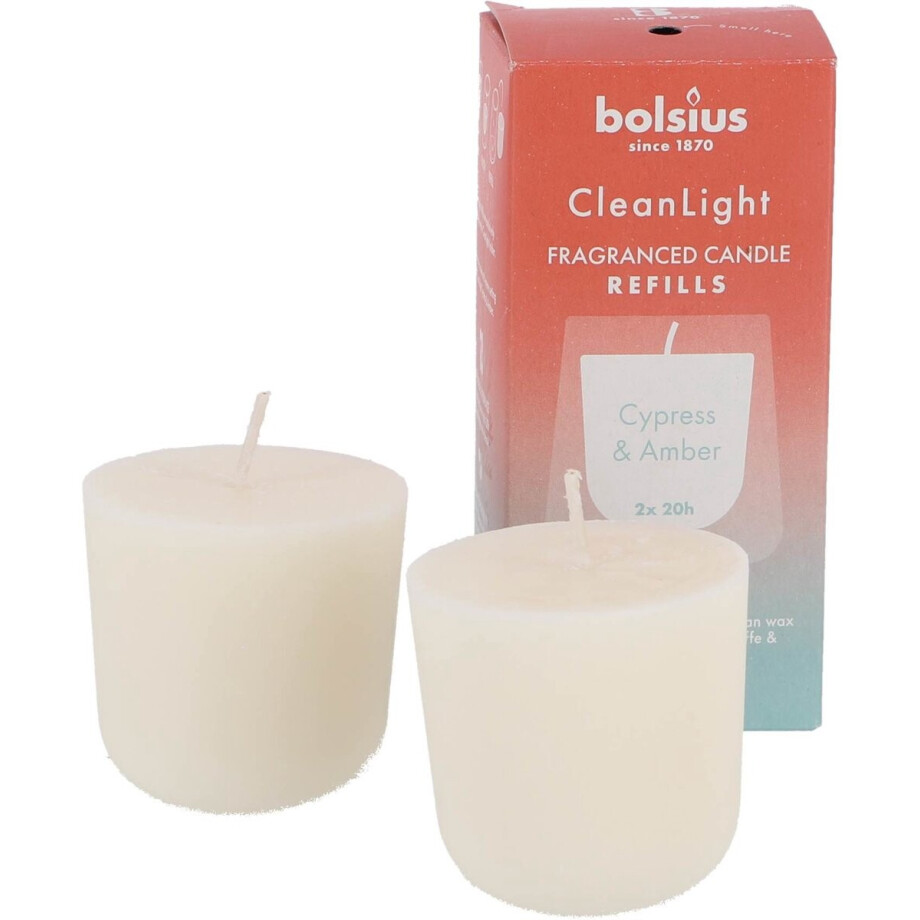 Bolsius - Clean Light - Geurkaars - Navulling - 2 stuks per verpakking - Cypress & Amber afbeelding 1