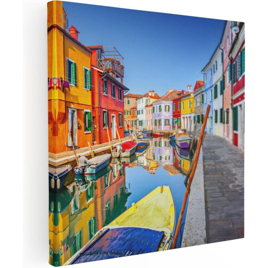 Artaza Canvas Schilderij Kleurrijke Huisjes aan het Water in Venetië - 90x90 - Groot - Foto Op Canvas - Canvas Print afbeelding 1