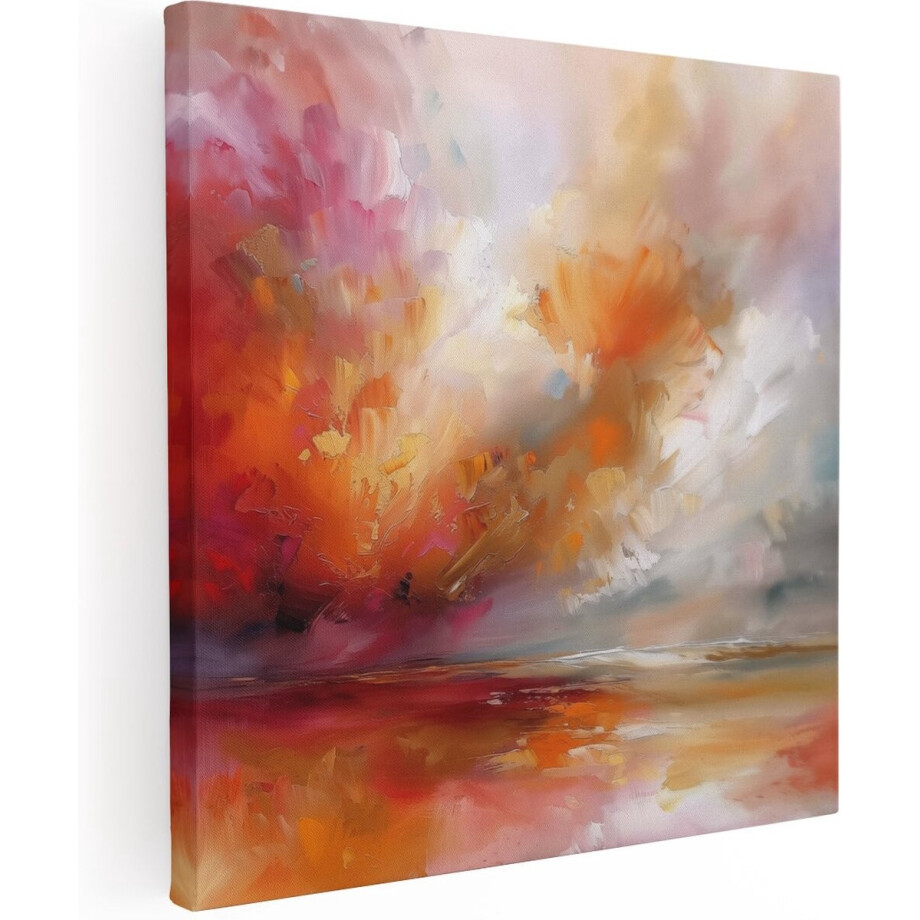 Artaza Canvas Schilderij Abstract Kunstwerk van een Rode, Oranje en Gele Lucht - 60x60 cm - Wanddecoratie Woonkamer - Schilderijen - Muurdecoratie afbeelding 1