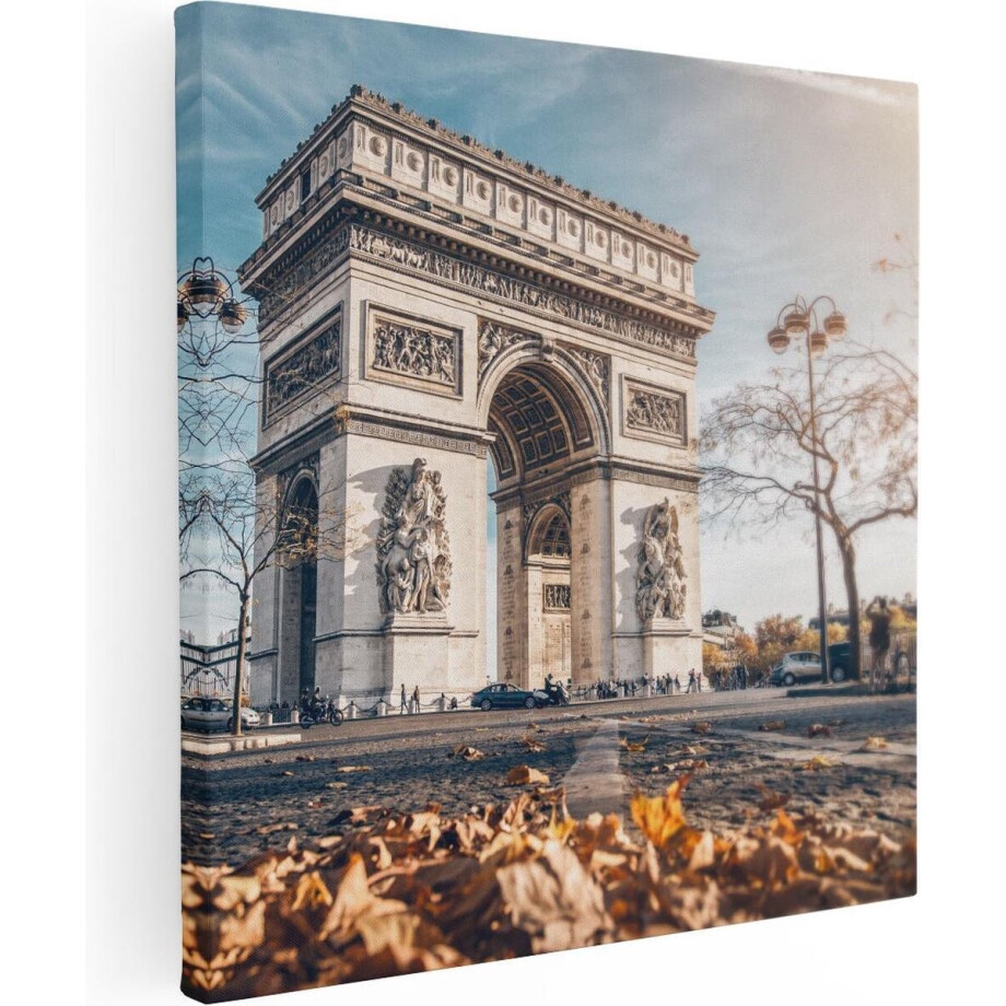 Artaza Canvas Schilderij Arc De Triomphe - 90x90 cm - Wanddecoratie Parijs - Muurdecoratie Herfst - Schilderij Frankrijk afbeelding 1