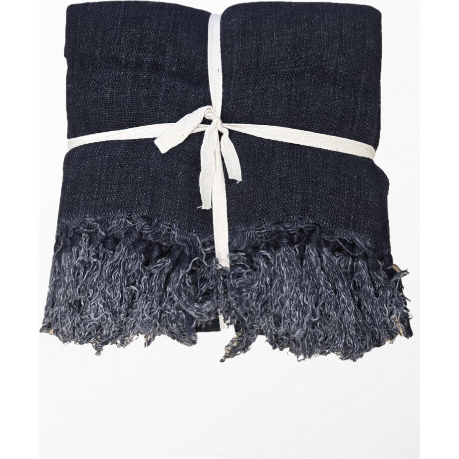by Mooss - Linnen - Plaid - Black - Zwart - 100% Linnen - Kleed - Deken - Sprei afbeelding 1