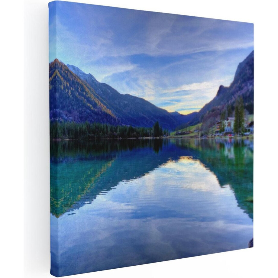 Artaza Canvas Schilderij Meer Met Weerkaatsing In De Bergen - 90x90 - Groot - Foto Op Canvas - Canvas Print afbeelding 1