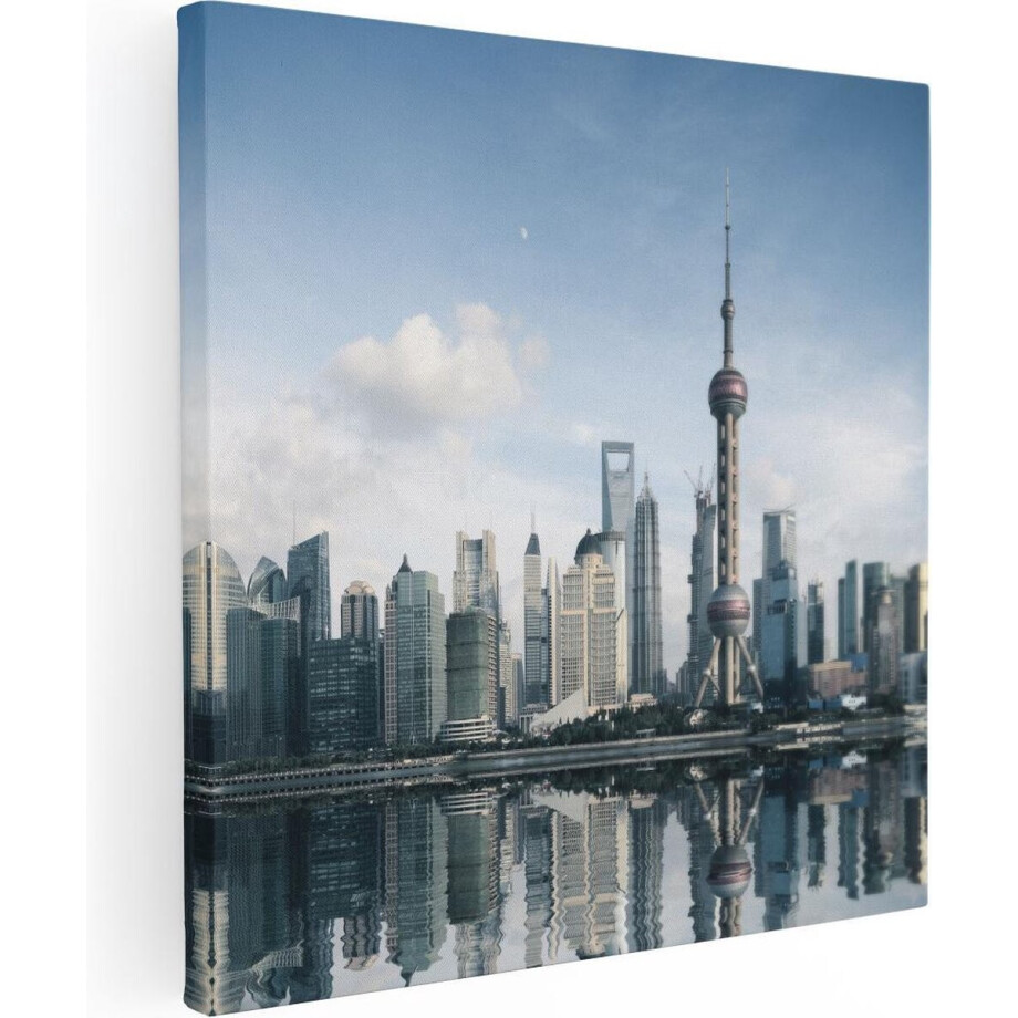 Artaza Canvas Schilderij Shanghai Skyline in China - 60x60 - Foto Op Canvas - Canvas Print afbeelding 1