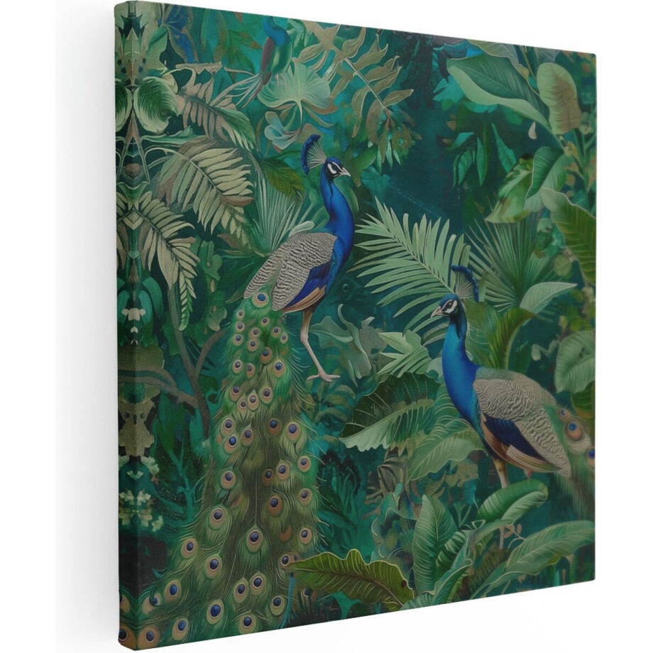 Artaza Canvas Schilderij Pauw - 70x70 cm - Wanddecoratie Jungle - Muurdecoratie Vogels - Schilderijen Op Canvas afbeelding 1