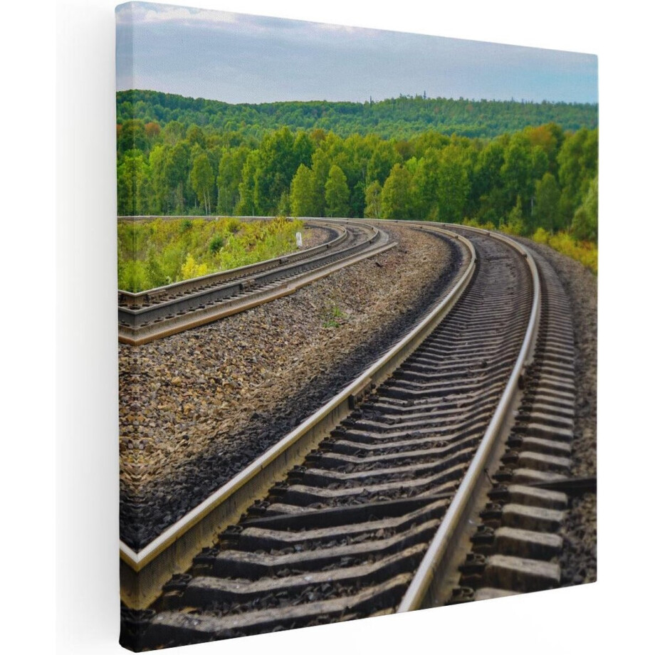Artaza Canvas Schilderij Treinspoor - 40x40 cm - Klein - Wanddecoratie Bos - Muurdecoratie Landschap - Kamer Accessoires Natuur afbeelding 1