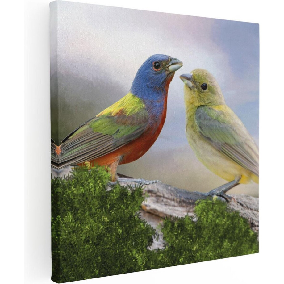 Artaza Canvas Schilderij Getekende Gorzen Vogels - Kleur - Abstract - 90x90 - Groot - Foto Op Canvas - Canvas Print afbeelding 1