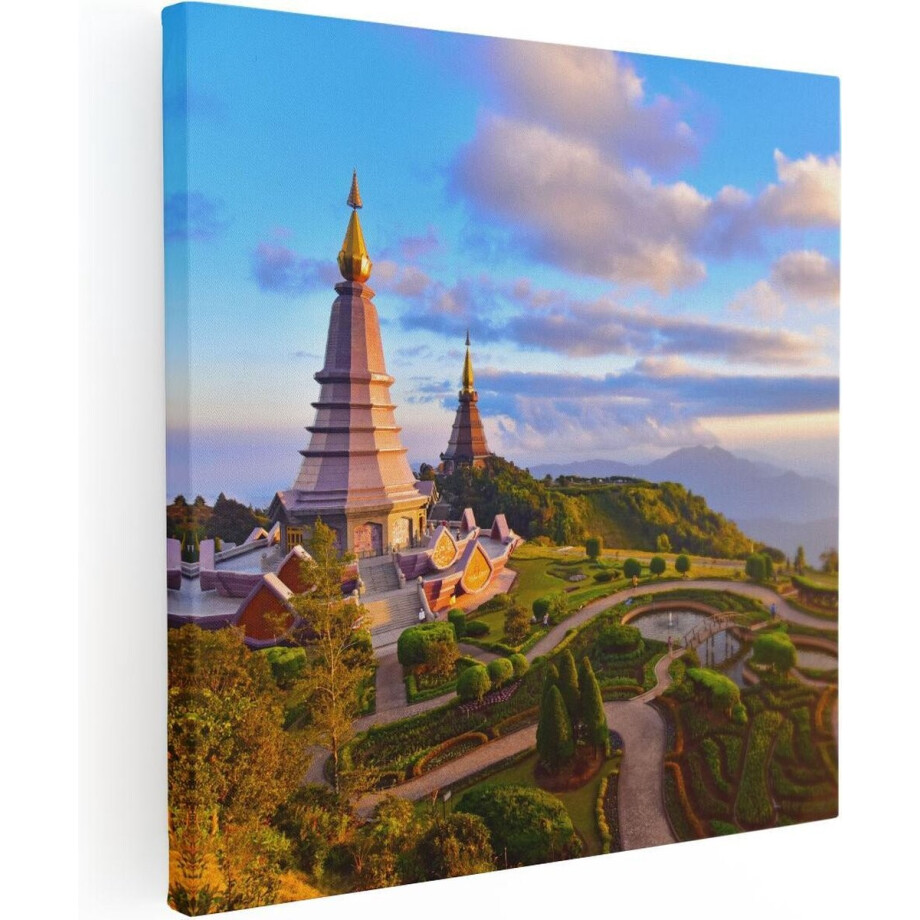 Artaza Canvas Schilderij Pagode Tempels in de Inthanon Berg in Thailand - 70x70 - Foto Op Canvas - Canvas Print afbeelding 1