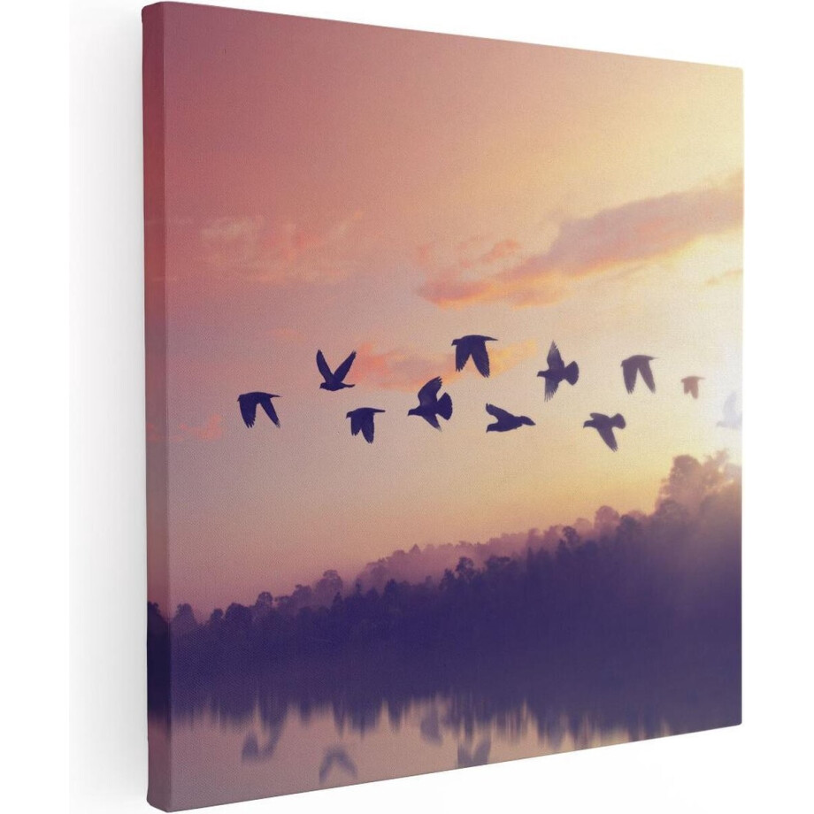 Artaza Canvas Schilderij Silhouet Vogels Tijdens Zonsondergang - 30x30 - Klein - Foto Op Canvas - Canvas Print afbeelding 1