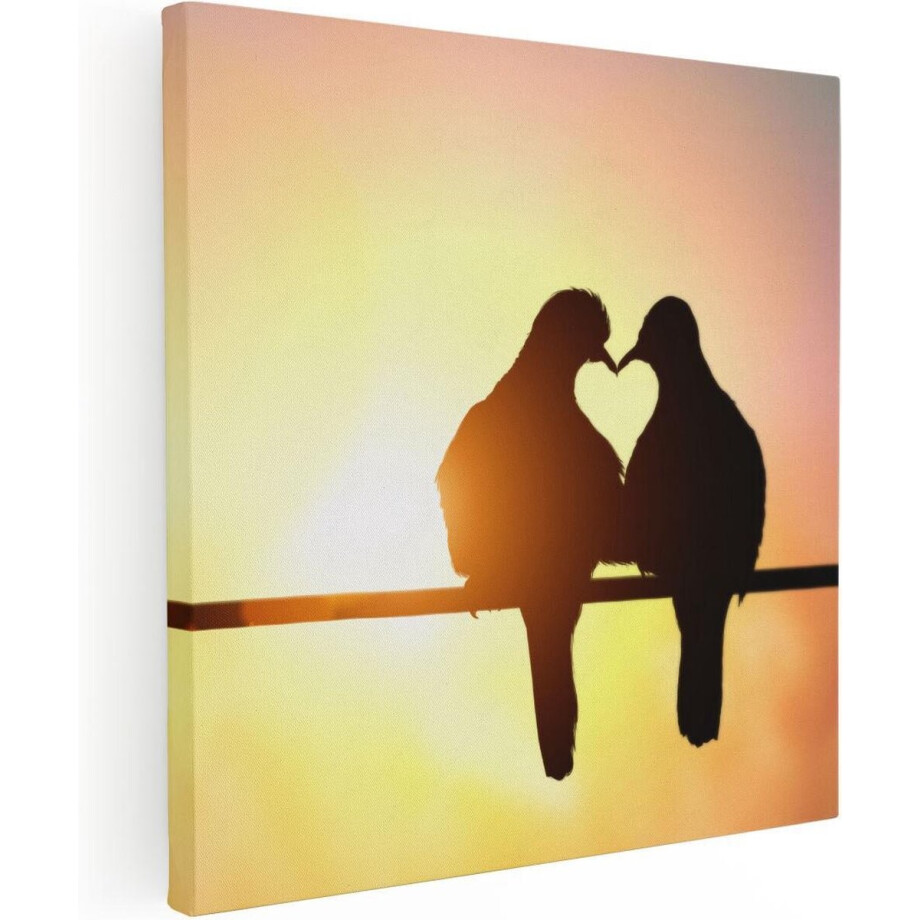 Artaza Canvas Schilderij Twee Silhouet Vogels In Een Hart Vorm - 90x90 - Groot - Foto Op Canvas - Canvas Print Artaza Canvas Schilderij Twee Silhouet Vogels In Een Hart Vorm - 90x90 - Groot - Foto Op Canvas - Canvas Print afbeelding 1