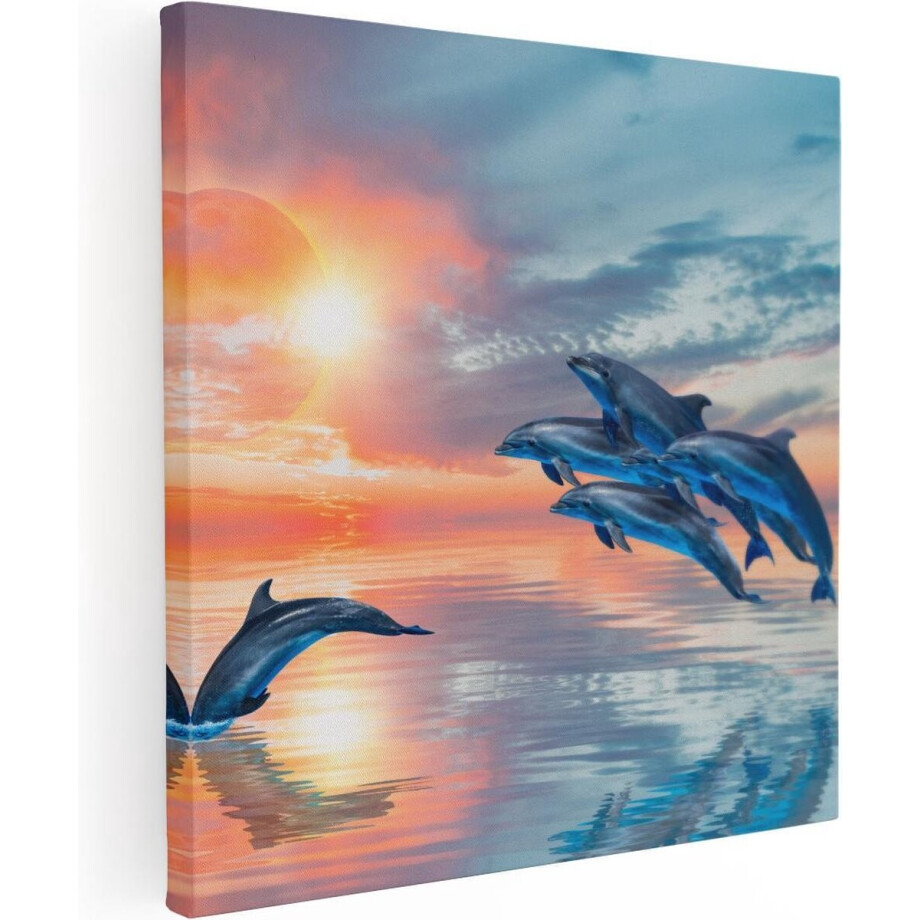Artaza Canvas Schilderij Groep Dolfijnen Springen uit het Water - 30x30 - Klein - Foto Op Canvas - Canvas Print afbeelding 1