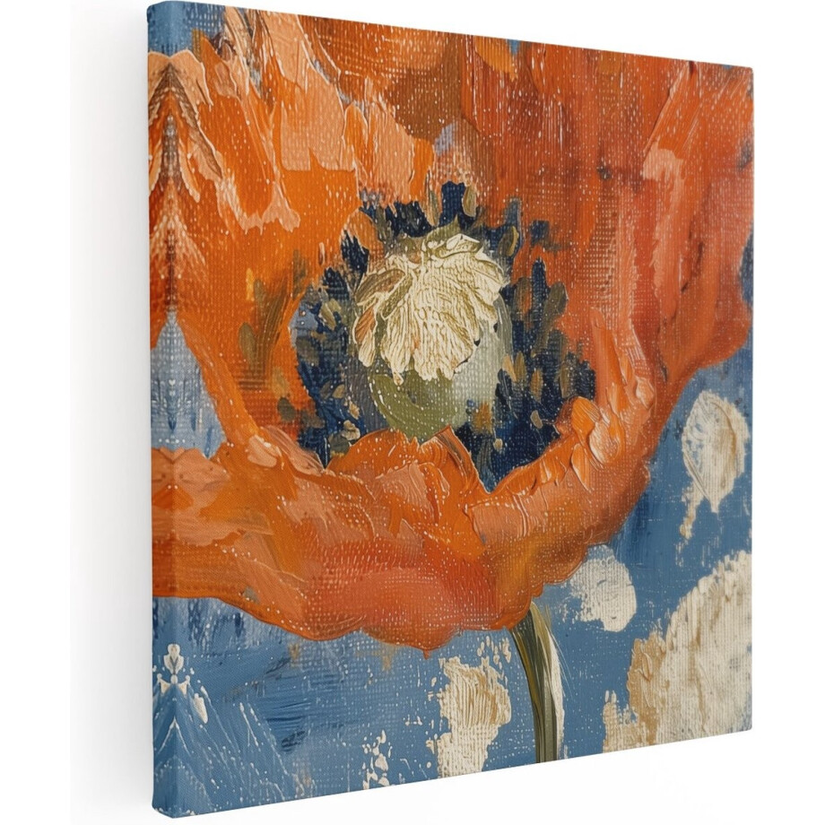 Artaza Canvas Schilderij Oranje Papaver op een Blauwe Achtergrond - 80x80 - Groot - Foto Op Canvas - Canvas Print Artaza Canvas Schilderij Oranje Papaver op een Blauwe Achtergrond - 80x80 - Groot - Foto Op Canvas - Canvas Print afbeelding 1