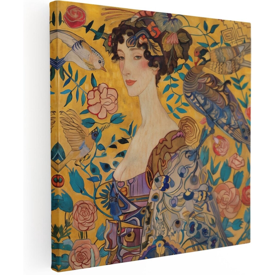 Artaza Canvas Schilderij Kunstwerk van een Vrouw met Vogels en Pauwen - 90x90 - Groot - Foto Op Canvas - Canvas Print Artaza Canvas Schilderij Kunstwerk van een Vrouw met Vogels en Pauwen - 90x90 - Groot - Foto Op Canvas - Canvas Print afbeelding 1