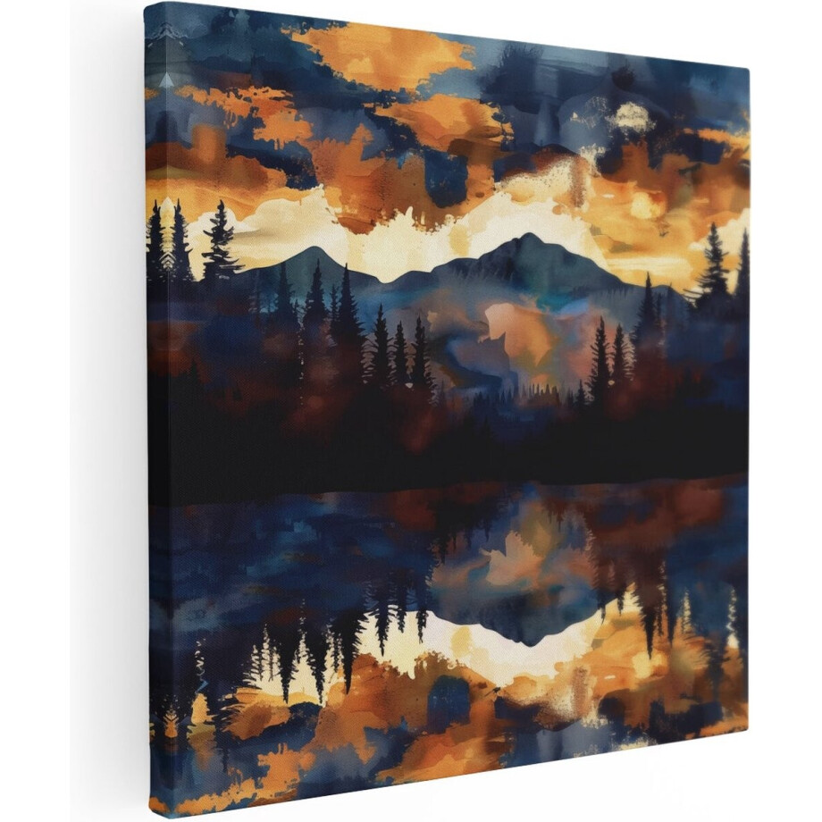 Artaza Canvas Schilderij Zonsondergang boven een Meer - 60x60 cm - Wanddecoratie Woonkamer - Schilderijen - Muurdecoratie Artaza Canvas Schilderij Zonsondergang boven een Meer - 60x60 cm - Wanddecoratie Woonkamer - Schilderijen - Muurdecoratie afbeelding 1