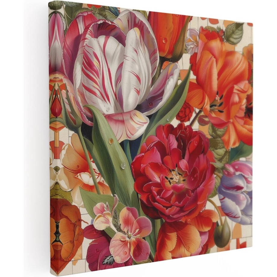 Artaza Canvas Schilderij Bloemen in een Vaas - Bloemen - 80x80 cm - Groot - Wanddecoratie Woonkamer - Schilderijen - Muurdecoratie afbeelding 1