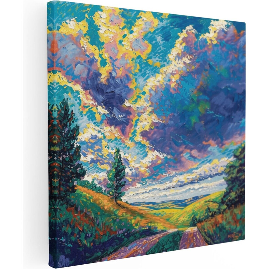 Artaza Canvas Schilderij Kleurrijk Kunstwerk van een Onverharde Weg onder een Bewolkte Hemel - 70x70 cm - Wanddecoratie Woonkamer - Schilderijen - Muurdecoratie Artaza Canvas Schilderij Kleurrijk Kunstwerk van een Onverharde Weg onder een Bewolkte Hemel - 70x70 cm - Wanddecoratie Woonkamer - Schilderijen - Muurdecoratie afbeelding 1