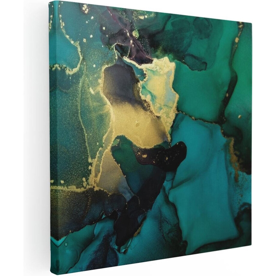 Artaza Canvas Schilderij Abstracte Kunst - Groen met Goud - 30x30 - Klein - Foto Op Canvas - Canvas Print afbeelding 1