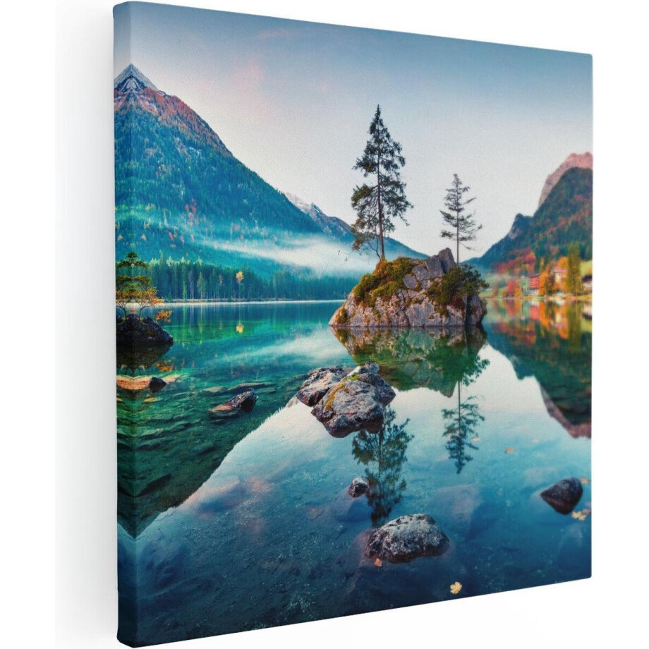 Artaza Canvas Schilderij Bergmeer - 60x60 cm - Wanddecoratie Natuur - Muurdecoratie Landschap - Schilderijen Op Canvas Bos afbeelding 1