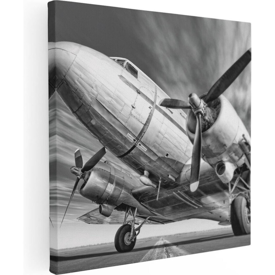 Artaza Canvas Schilderij Oud Vliegtuig Op De Landingsbaan - 90x90 - Groot - Foto Op Canvas - Canvas Print afbeelding 1